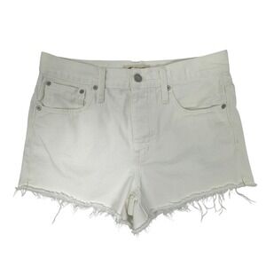 Madewell Relaxed Denim Shorts White Frayed Hem Button Fly Womens Size 26‎